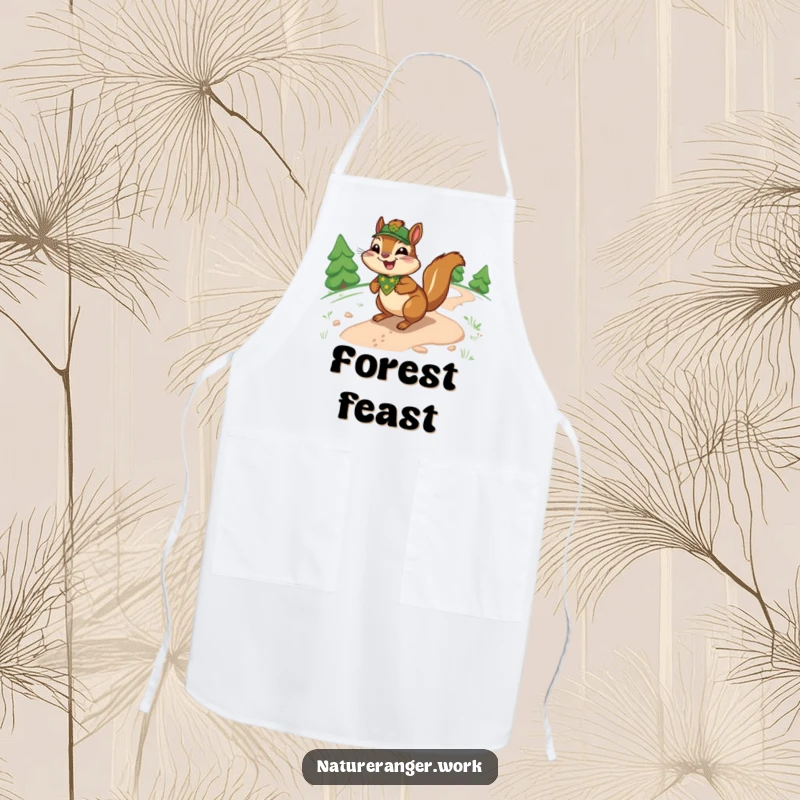 Funny chipmunk apron featuring a joyful cartoon ranger chipmunk with a badge, sliding down a sinuous trail.