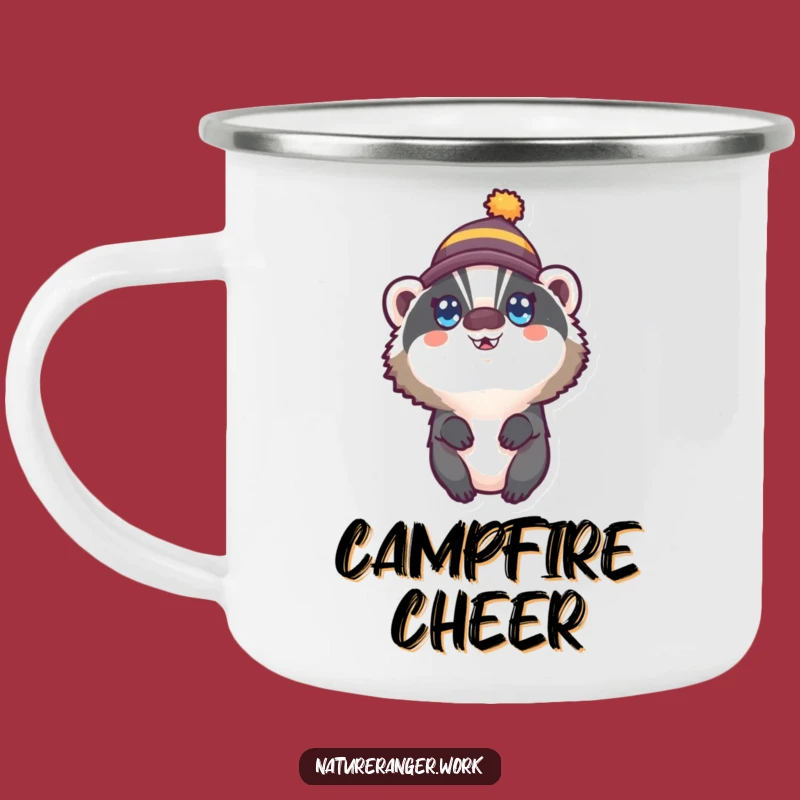 Funny Badger Hat Camping Mug: Wide-Eyed Happy Creature Outdoor Cup