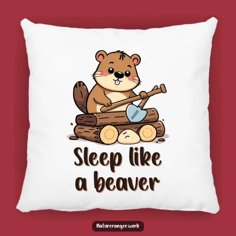 Funny Beaver Comfort Pillow: Cartoon Beaver with Shovel, Cozy and Hilarious Home Accent