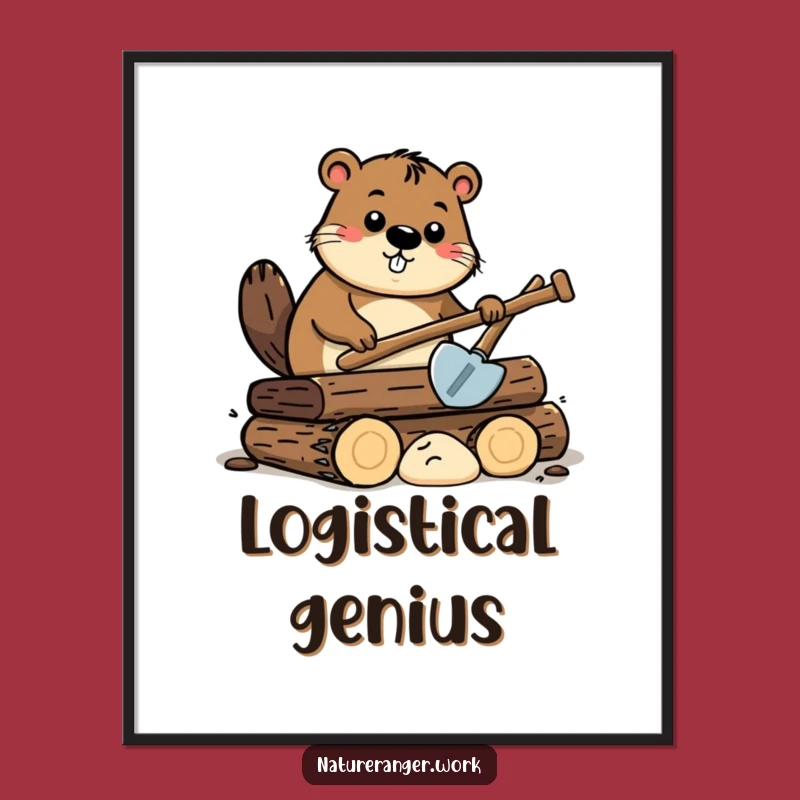 Funny Beaver Digital Print: Curious Cartoon Beaver with Shovel, Hilarious Wall Art Gift