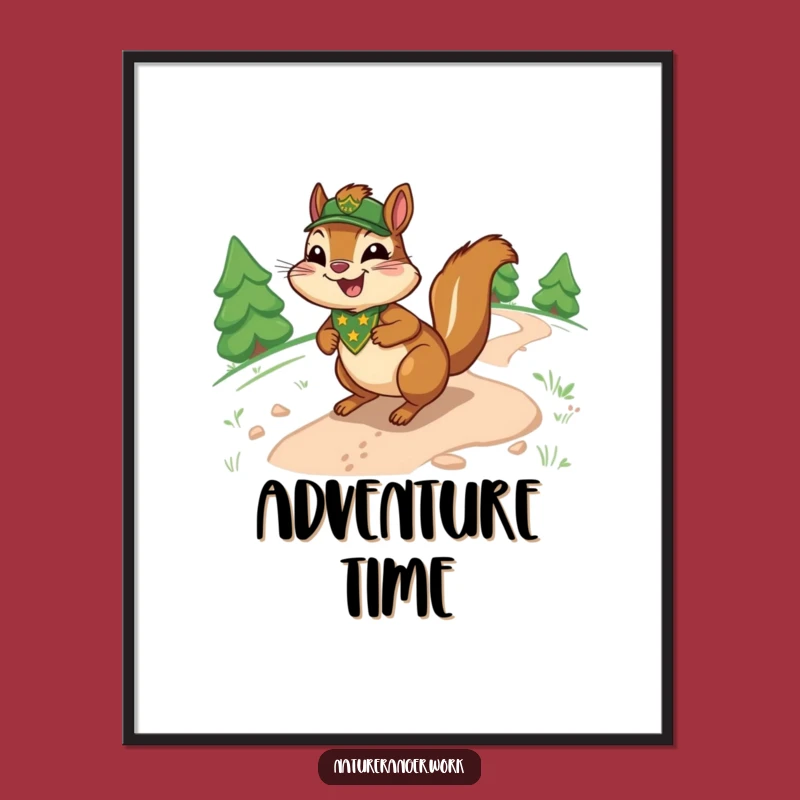 Funny Chipmunk Trail Poster: Joyful Cartoon Ranger Sliding, Hilarious Nature Art Gift
