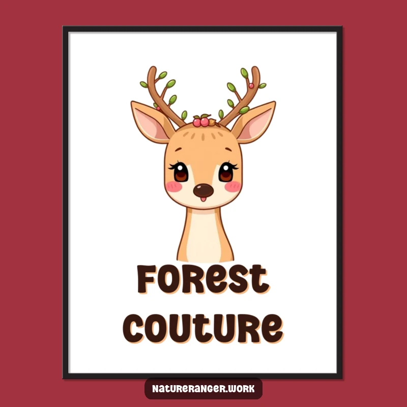 Funny Deer Nature Poster: Enchanting Woodland Art for Serene Spaces