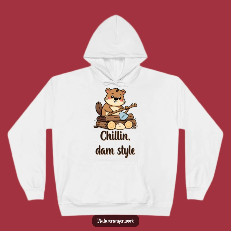 Funny Beaver Warm Hoodie: Cozy Cartoon Beaver with Shovel, Perfect Funny Construction Gift